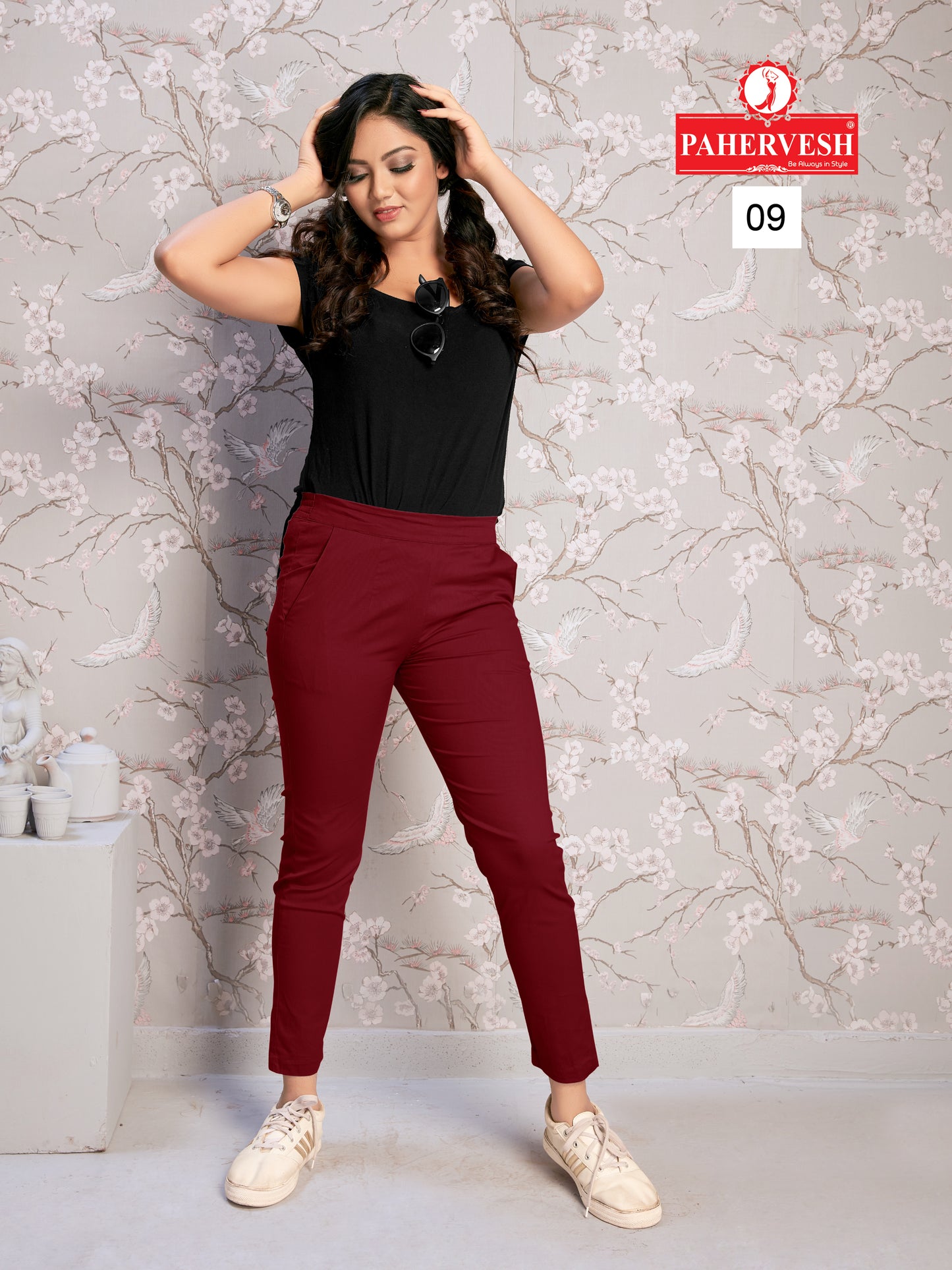 Maroon Cotton Lycra Pants