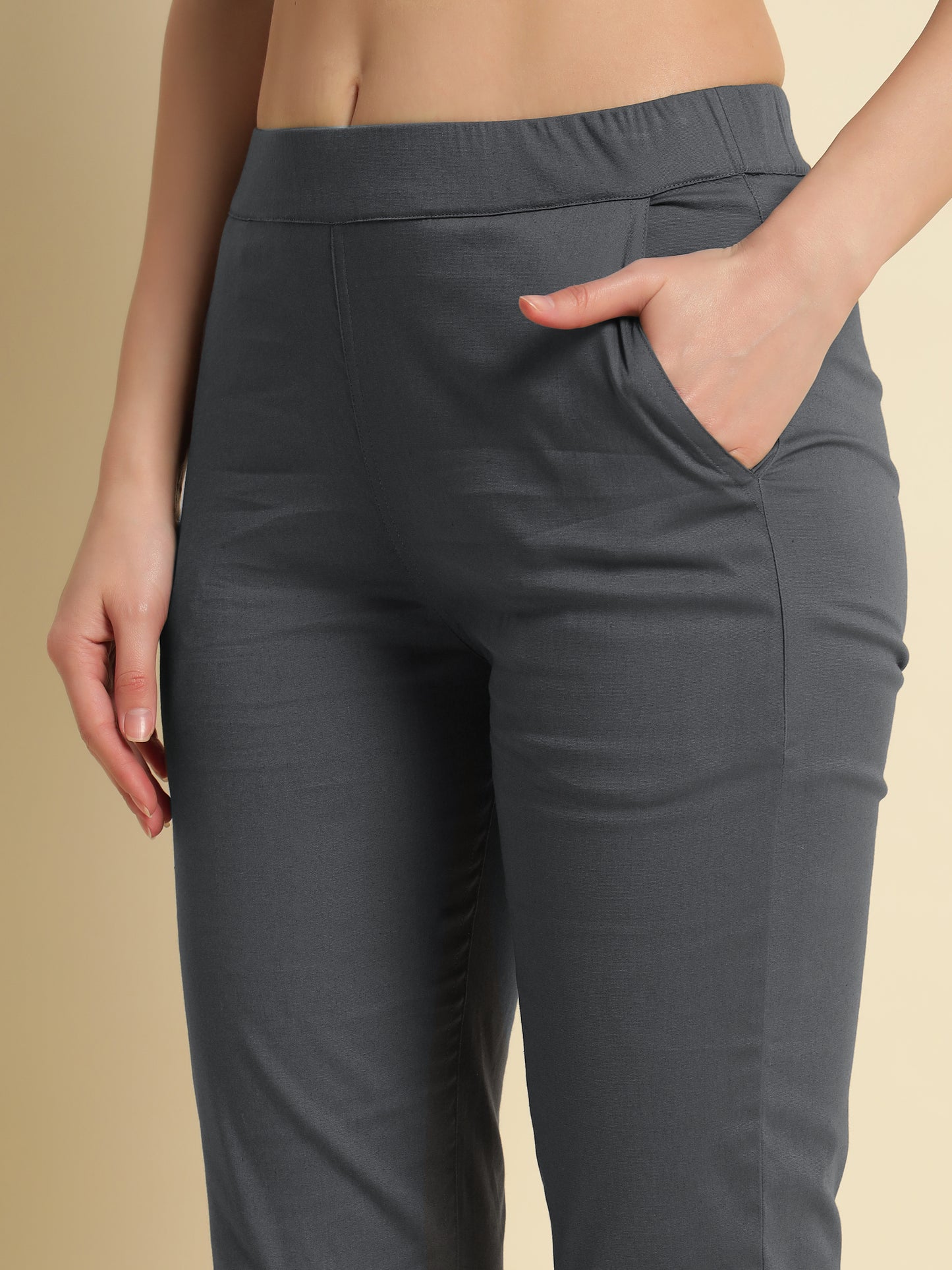 Gray Cotton lycra Capri