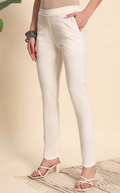 Offwhite Cotton Lycra Pants