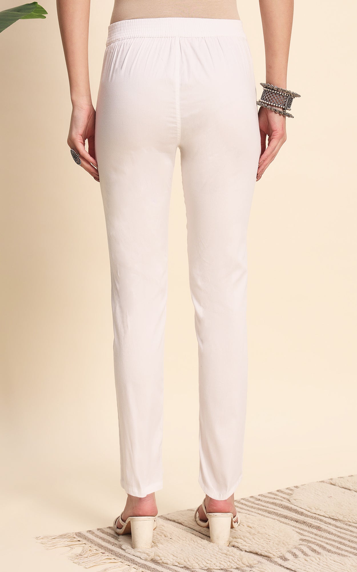 White Cotton Lycra Pants