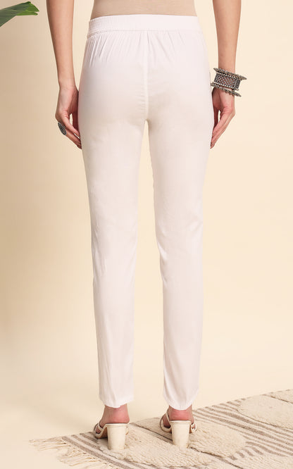 White Cotton Lycra Pants
