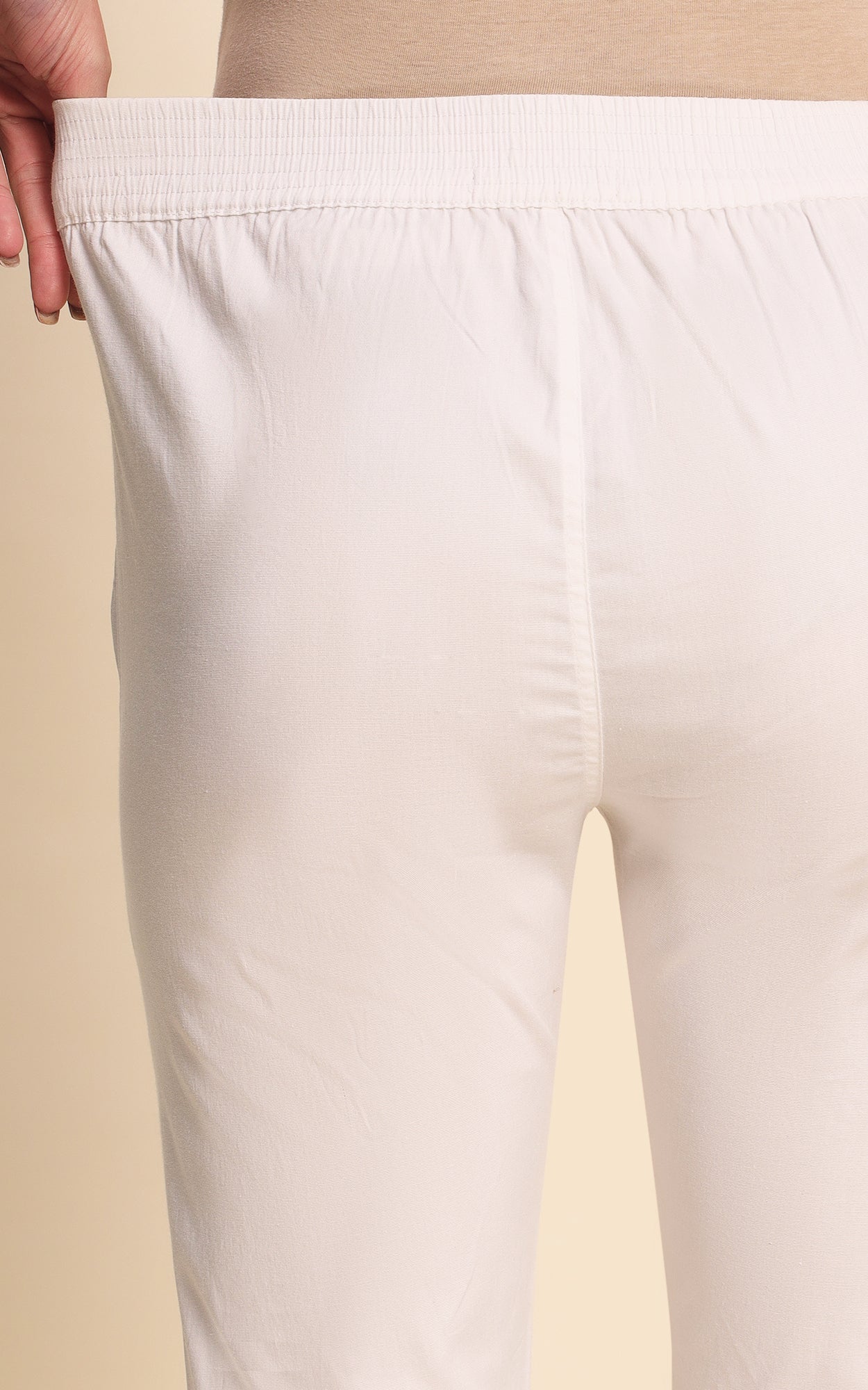 White Cotton Lycra Pants
