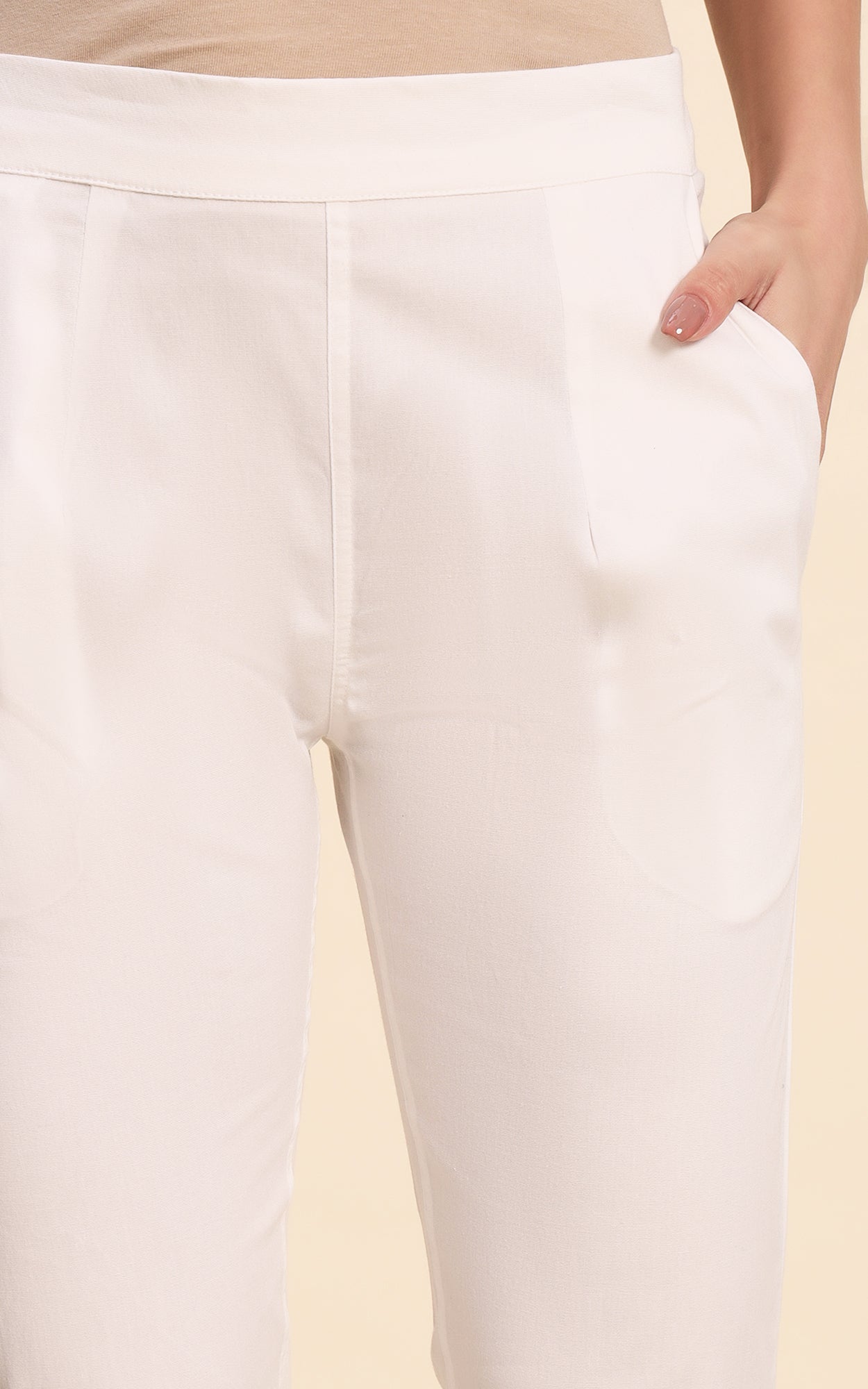 White Cotton Lycra Pants
