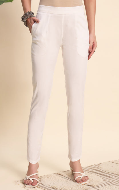 White Cotton Lycra Pants