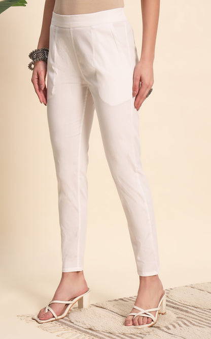 White Cotton Lycra Pants
