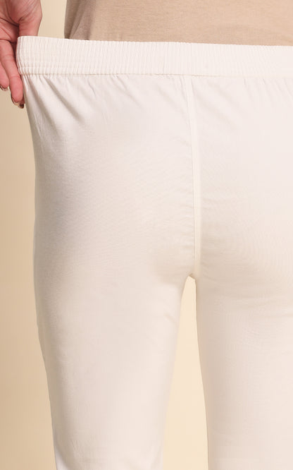 Offwhite Cotton Lycra Pants