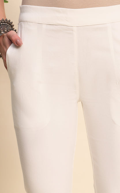 Offwhite Cotton Lycra Pants