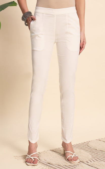Offwhite Cotton Lycra Pants