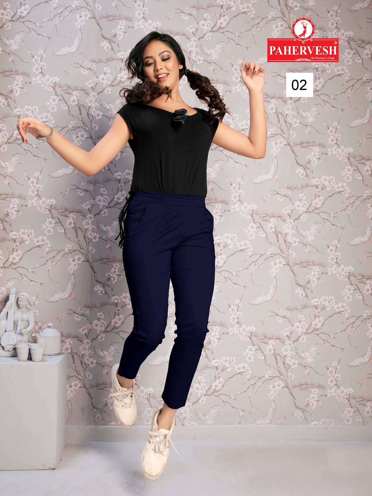 Blue Cotton Lycra Pants