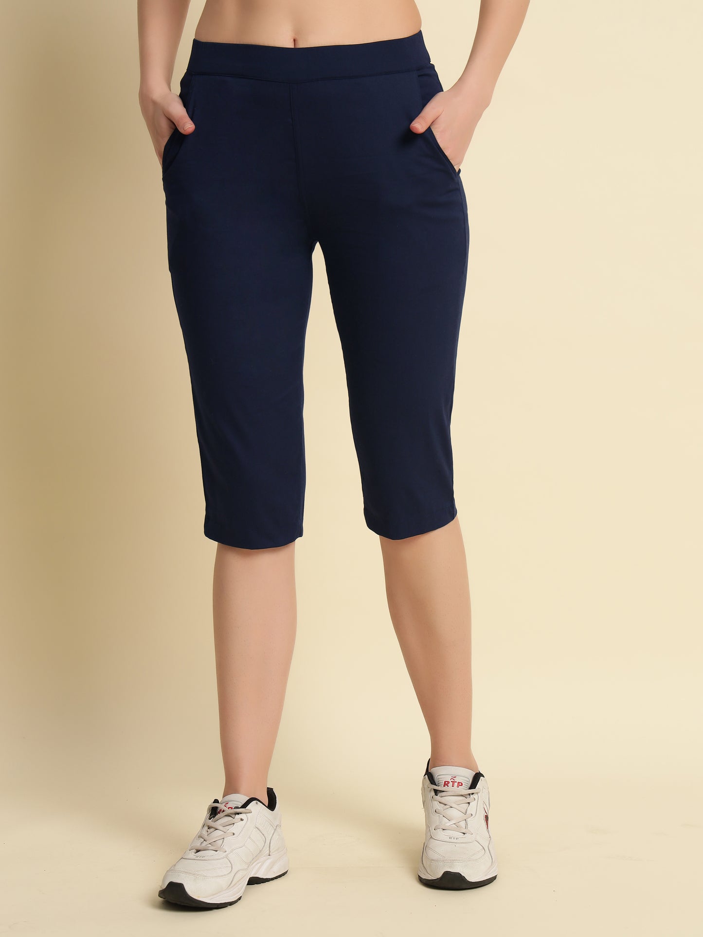 Blue Cotton Lycra Capri