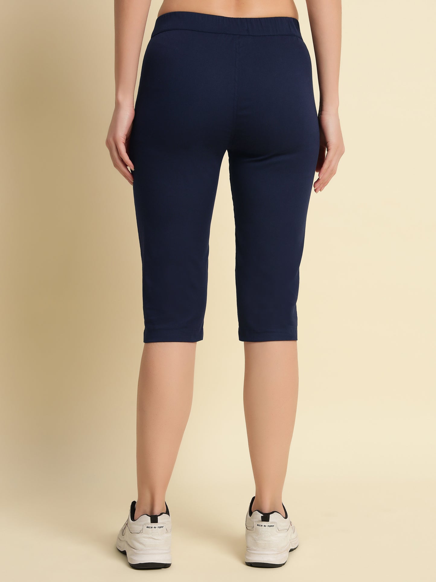 Blue Cotton Lycra Capri