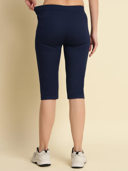 Blue Cotton Lycra Capri
