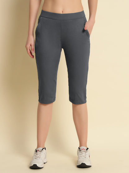 Gray Cotton lycra Capri