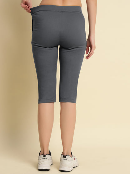 Gray Cotton lycra Capri