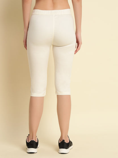 Offwhite Cotton Lycra Capri