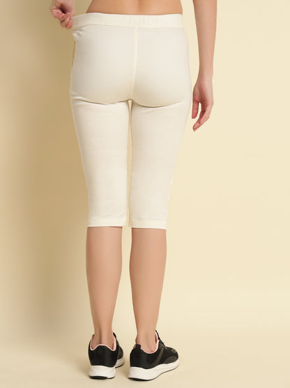 Offwhite Cotton Lycra Capri