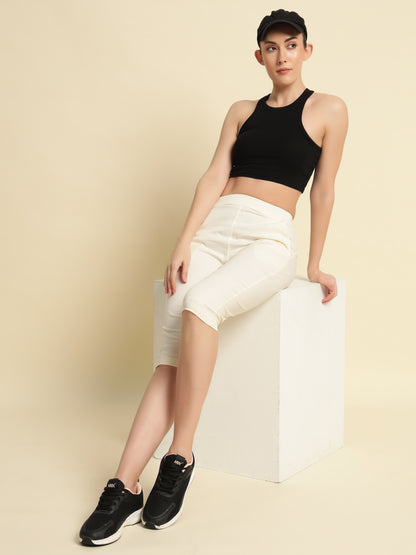 Offwhite Cotton Lycra Capri