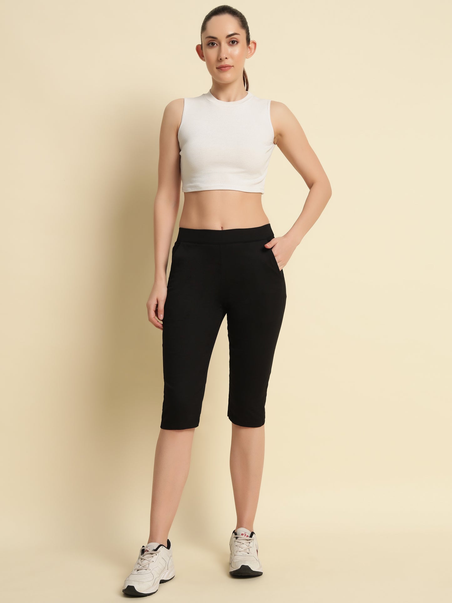 Black Cotton Lycra Capri