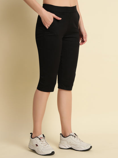 Black Cotton Lycra Capri