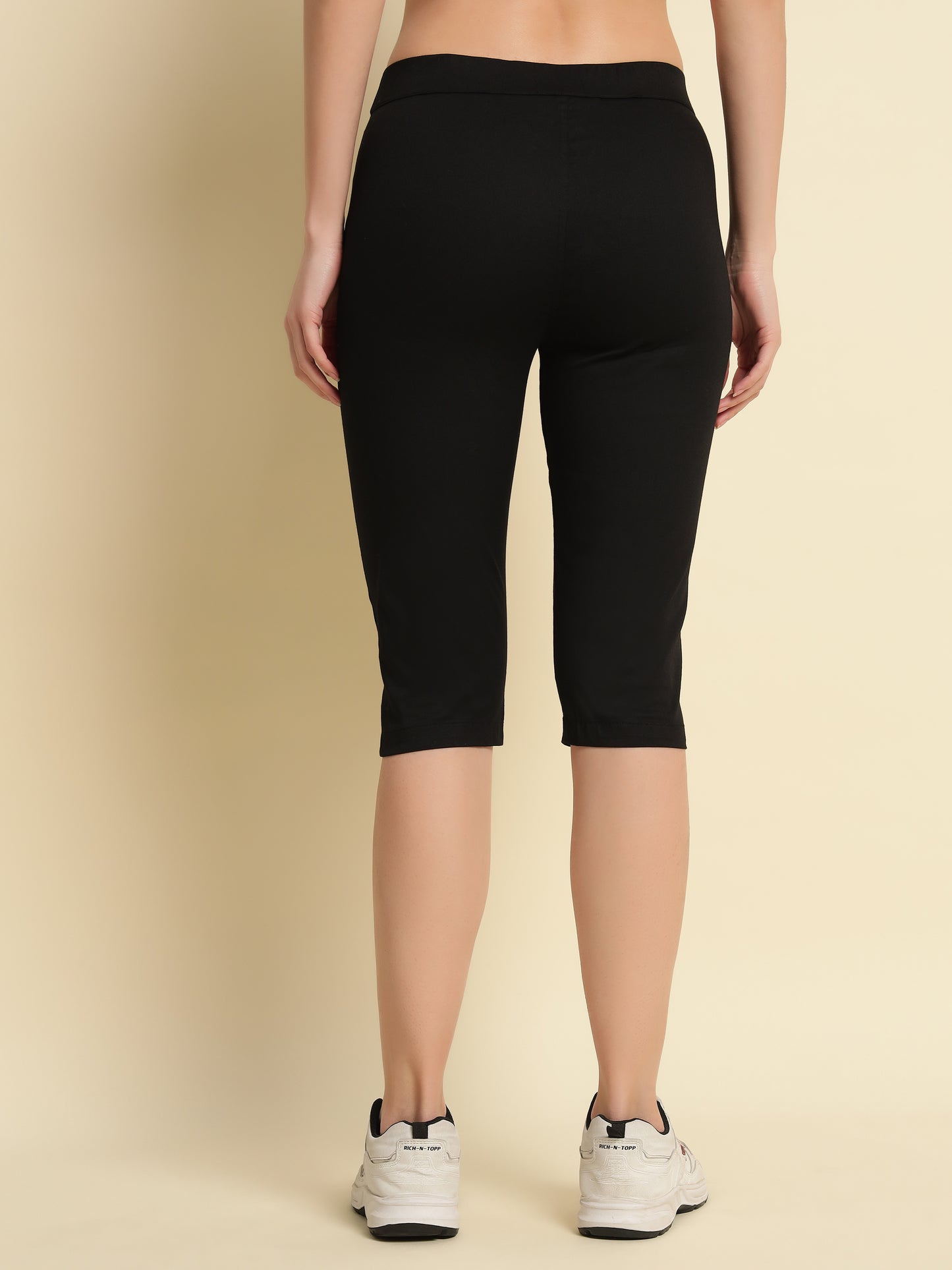 Black Cotton Lycra Capri