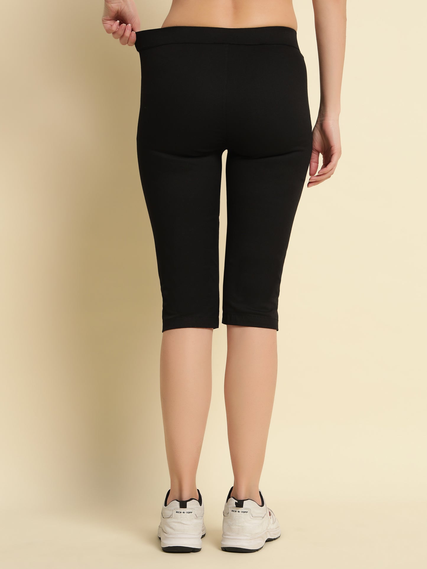 Black Cotton Lycra Capri
