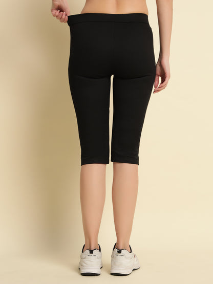 Black Cotton Lycra Capri