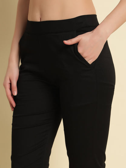 Black Cotton Lycra Capri