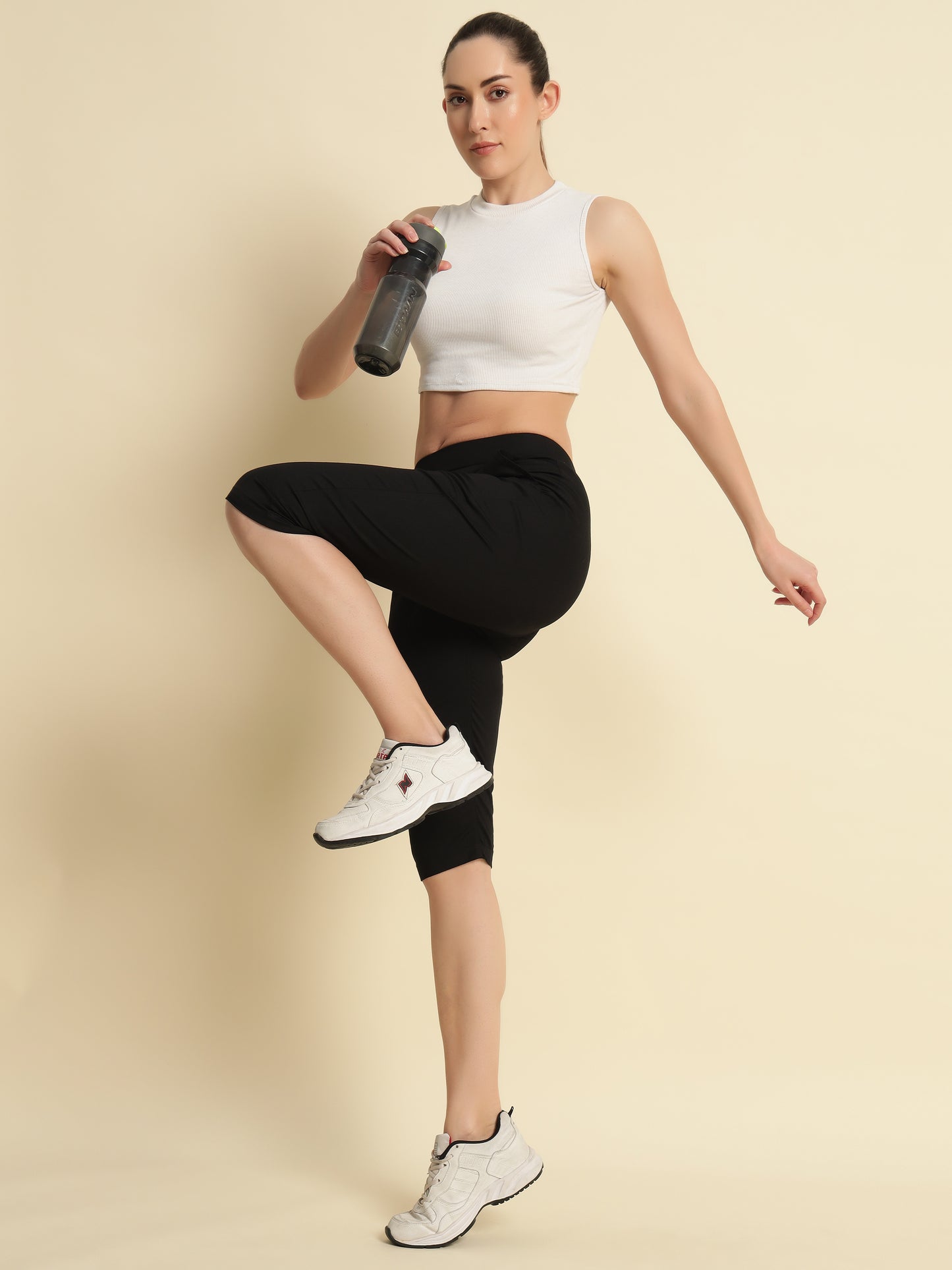 Black Cotton Lycra Capri