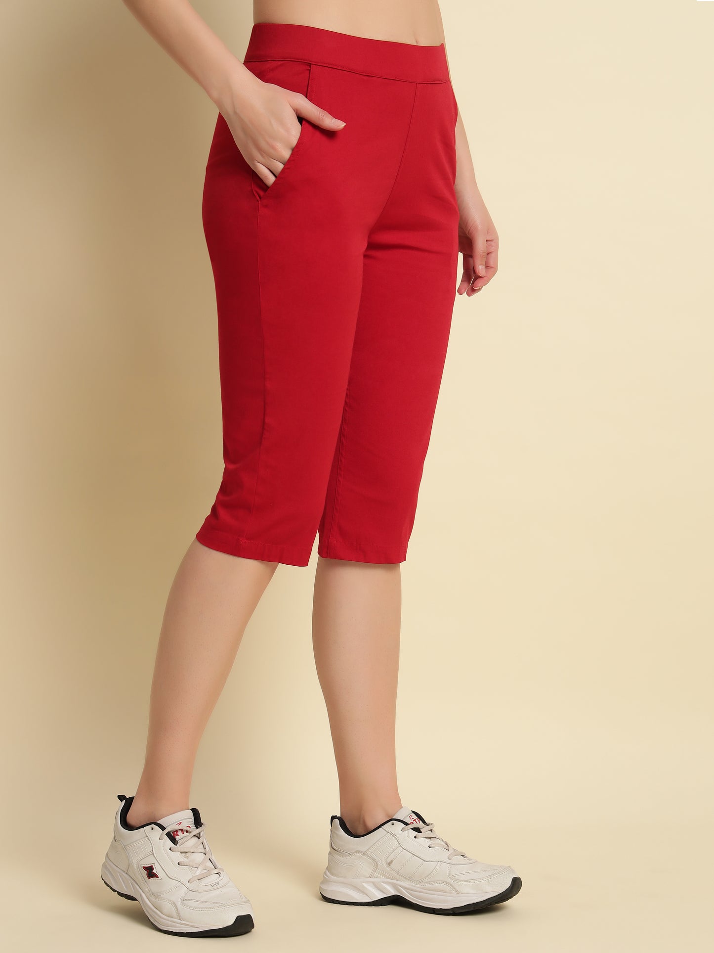 Maroon Cotton Lycra Capri