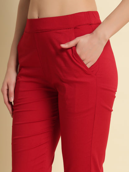 Maroon Cotton Lycra Capri
