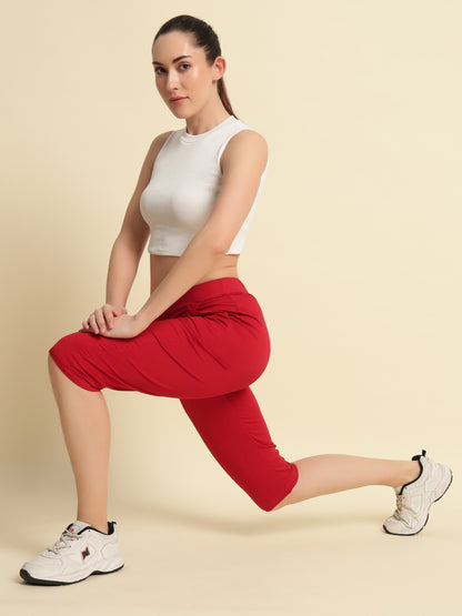 Maroon Cotton Lycra Capri