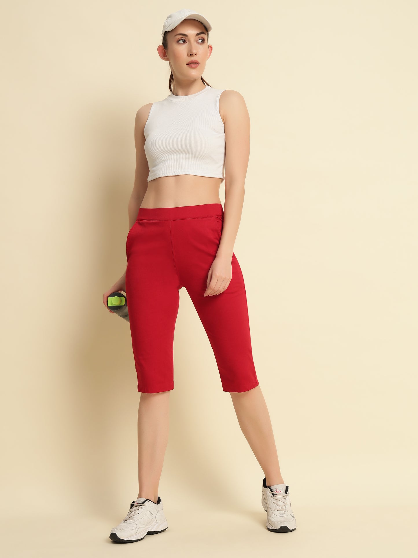 Maroon Cotton Lycra Capri