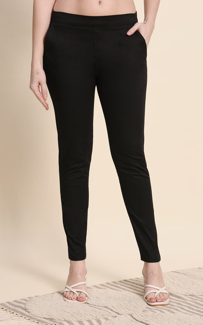 Black Cotton Lycra Pants