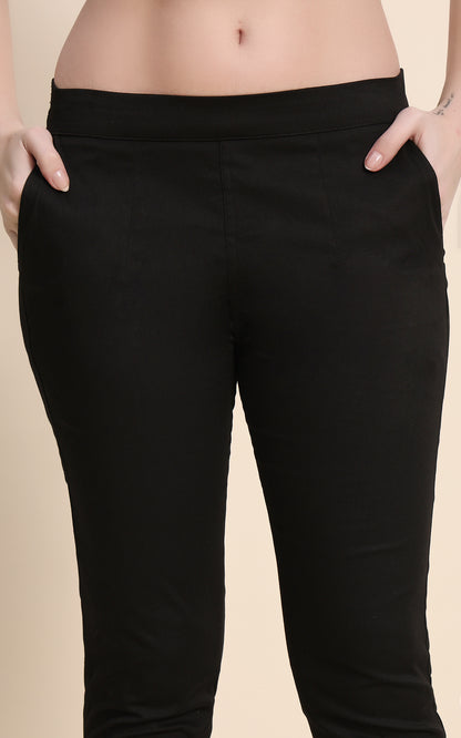 Black Cotton Lycra Pants