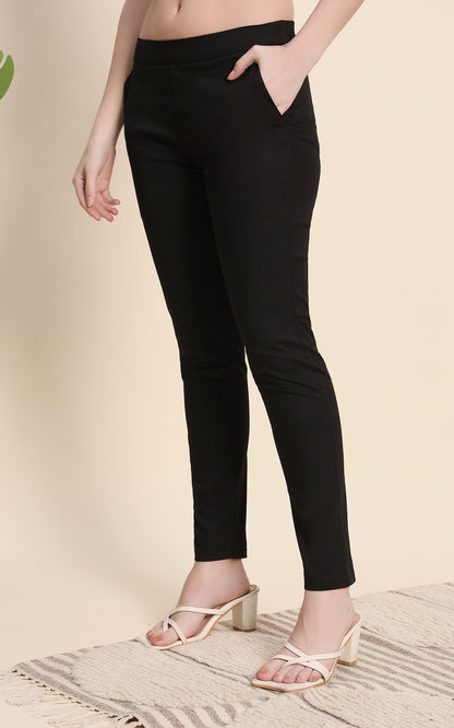 Black Cotton Lycra Pants