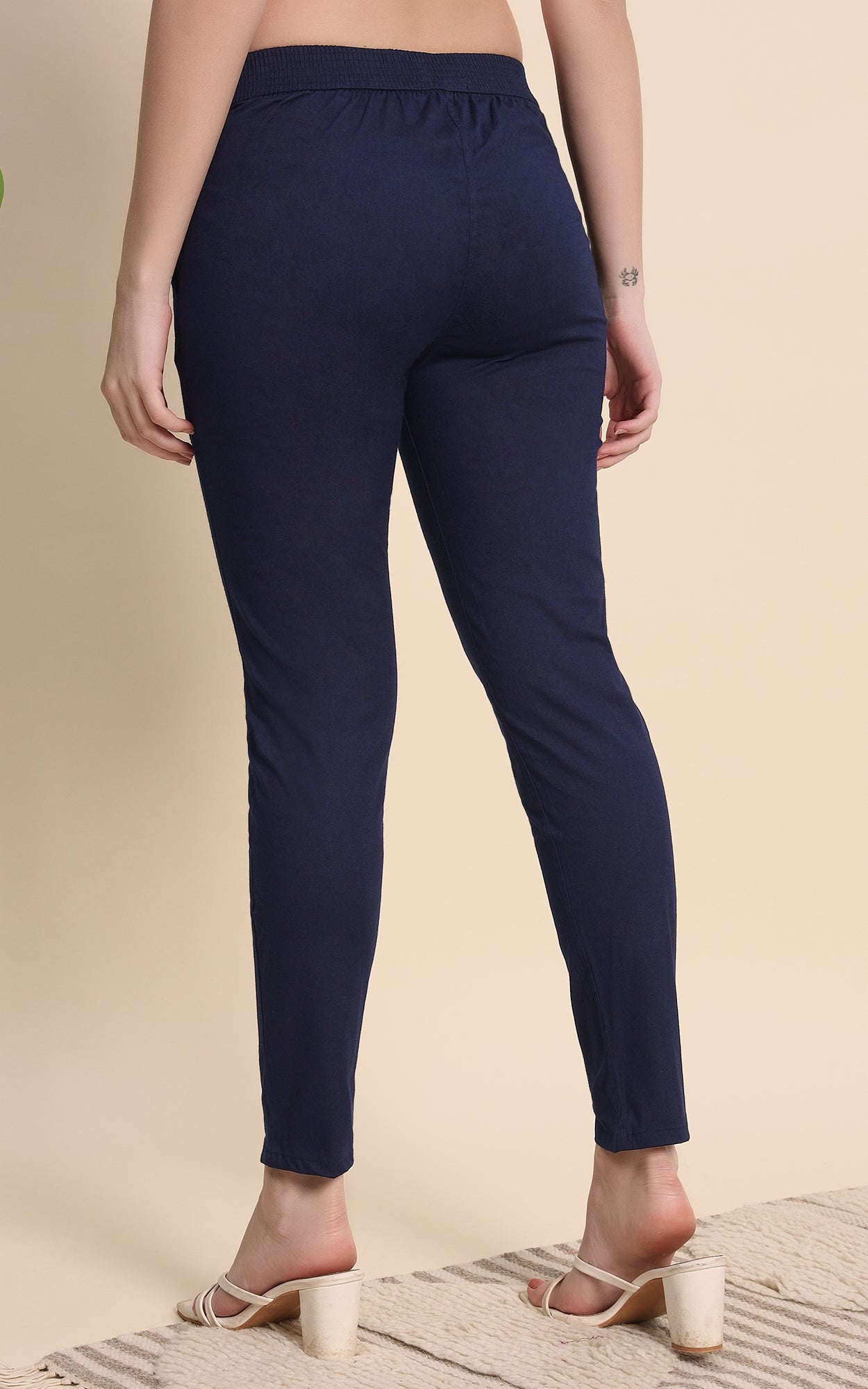 Blue Cotton Lycra Pants
