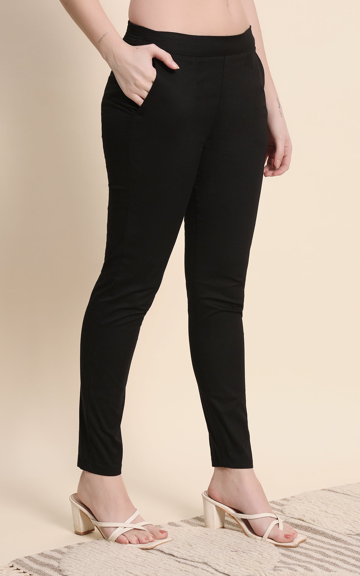 Black Cotton Lycra Pants