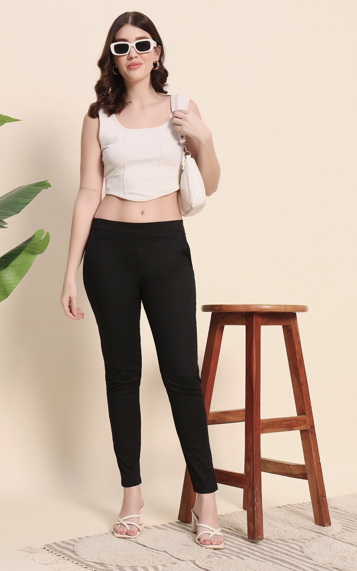 Black Cotton Lycra Pants