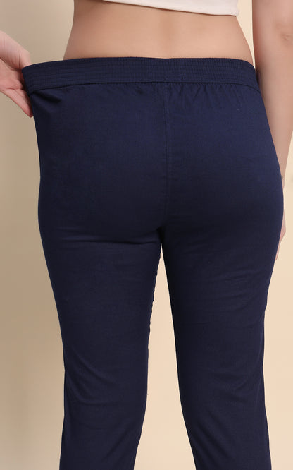 Blue Cotton Lycra Pants