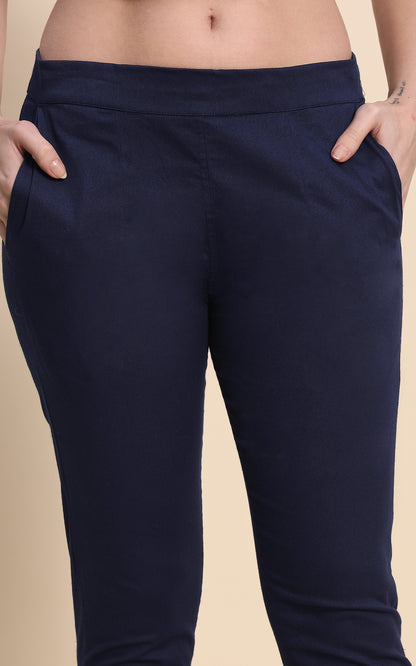 Blue Cotton Lycra Pants