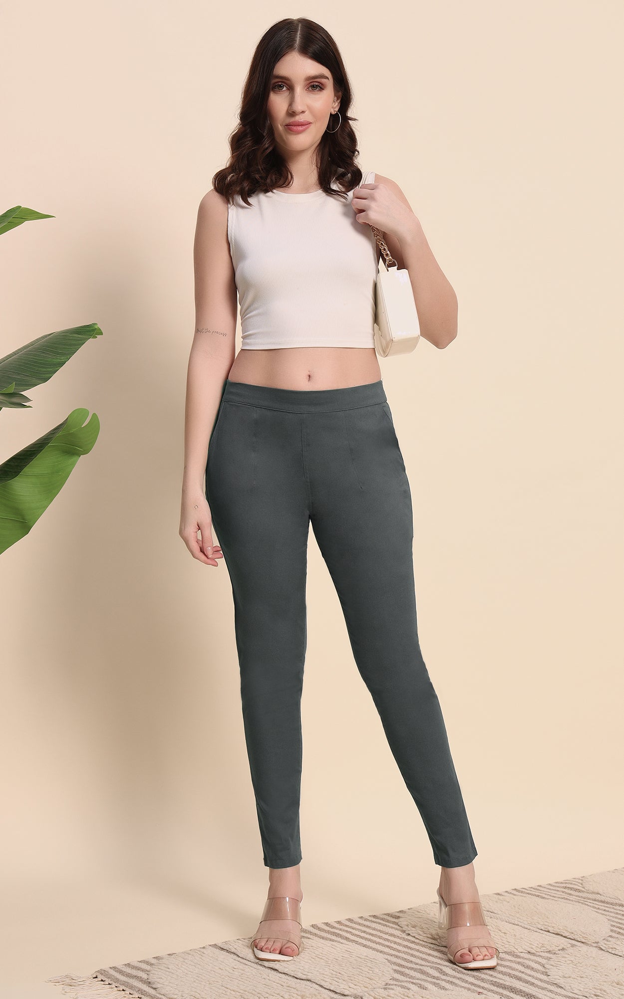 Gray Cotton Lycra Pants