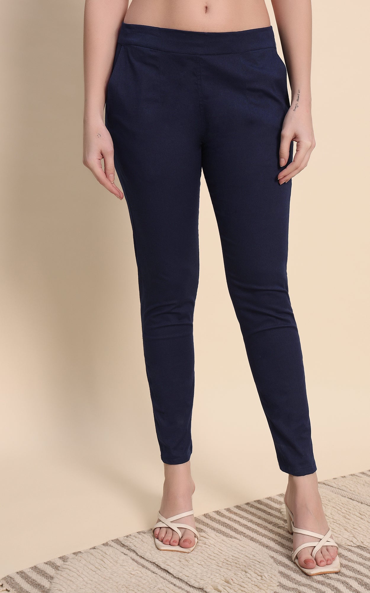Blue Cotton Lycra Pants