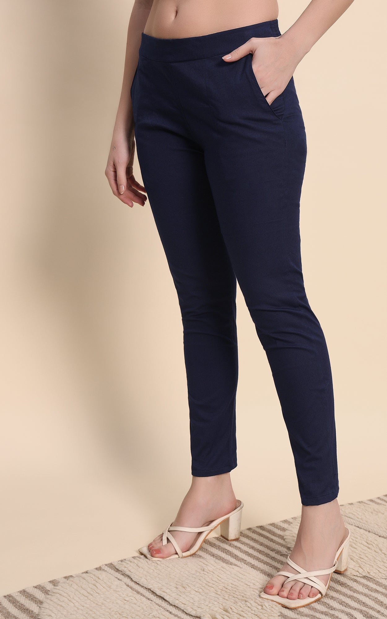 Blue Cotton Lycra Pants