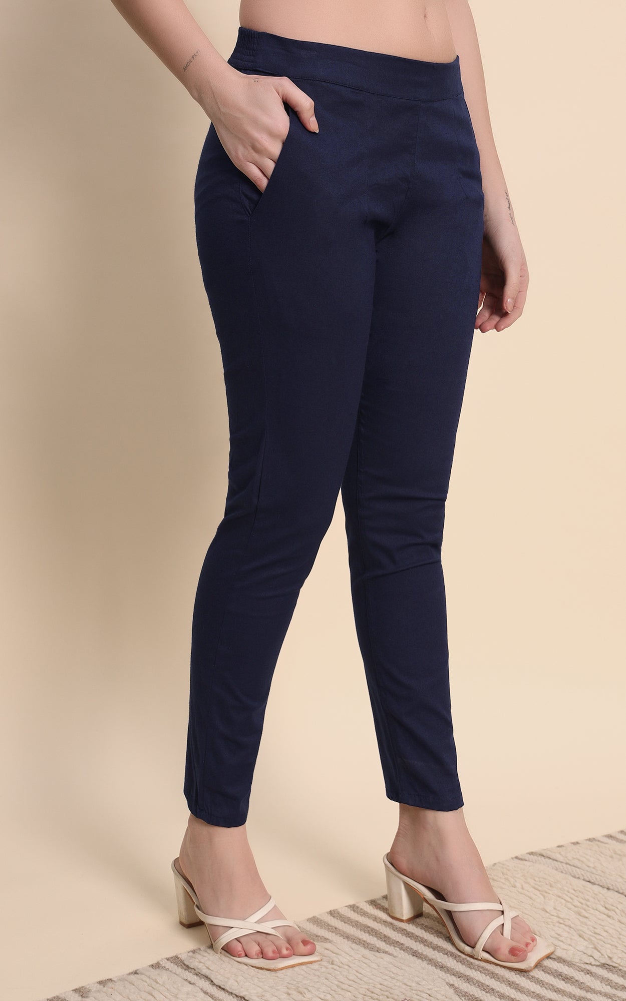 Blue Cotton Lycra Pants