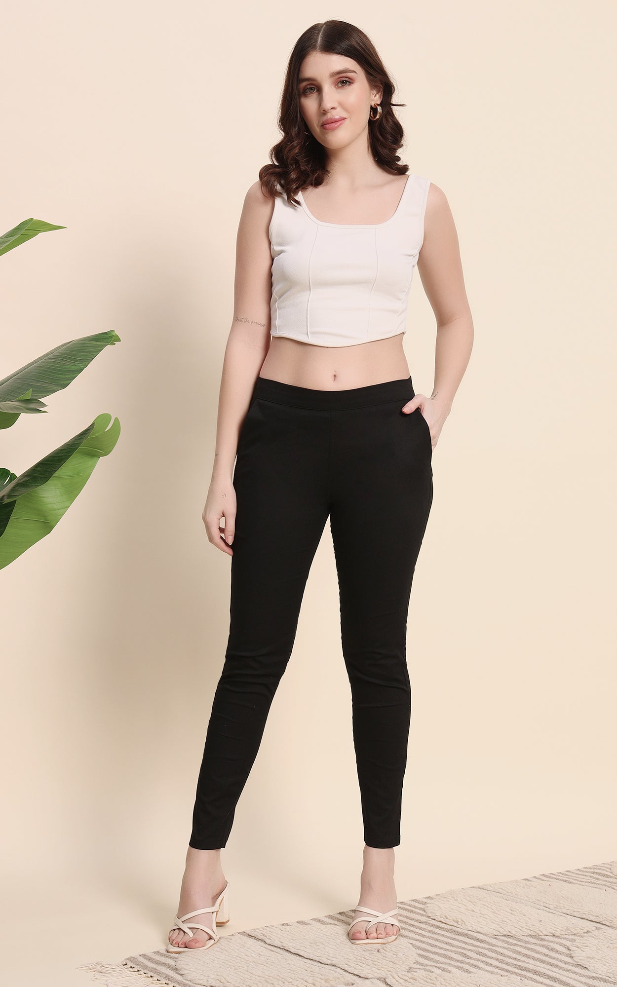 Black Cotton Lycra Pants