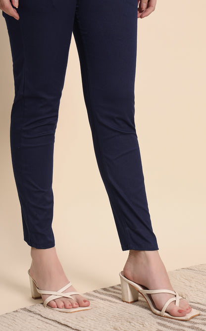 Blue Cotton Lycra Pants