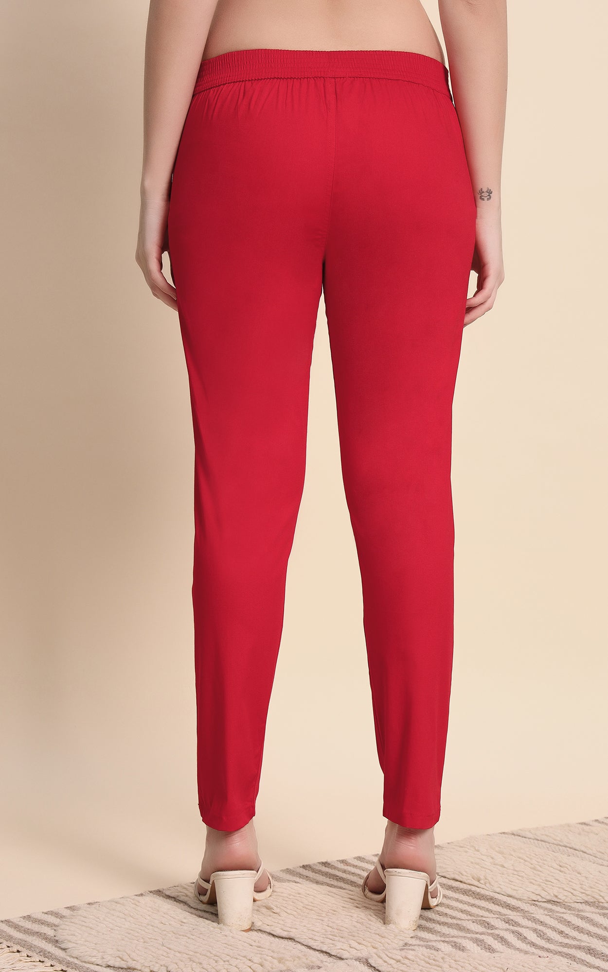 Red Cotton Lycra Pants