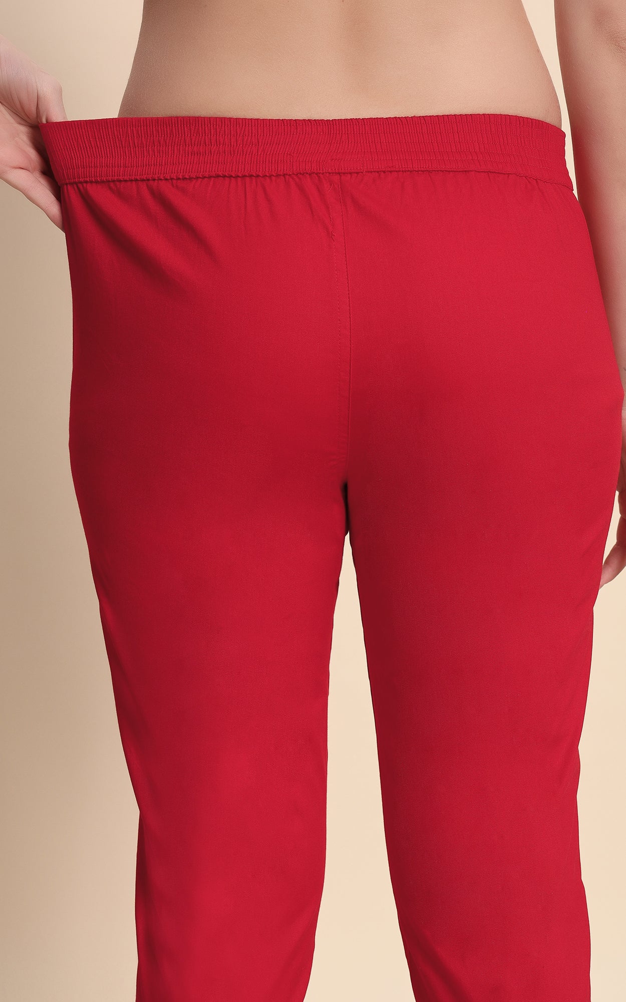 Red Cotton Lycra Pants