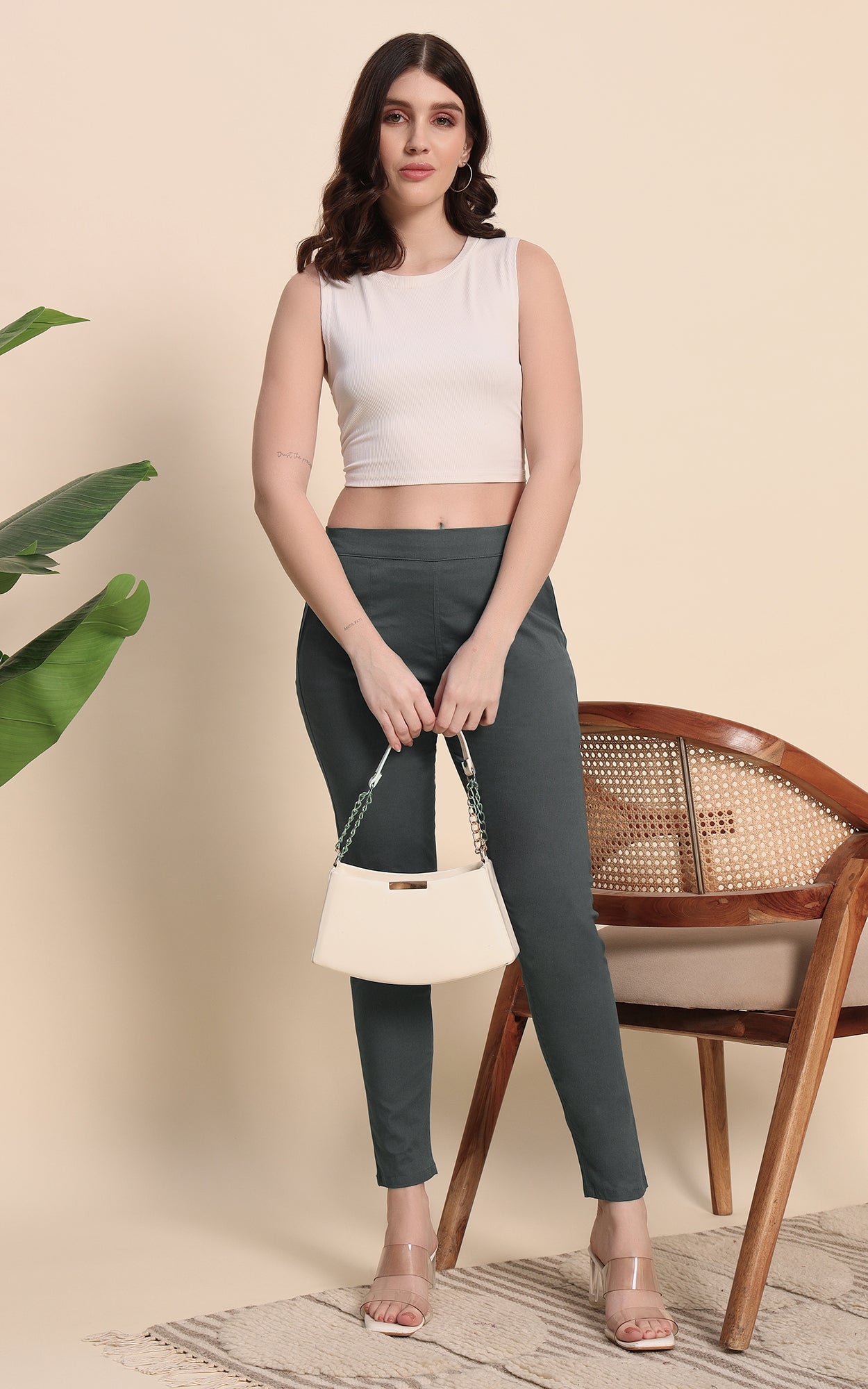 Gray Cotton Lycra Pants