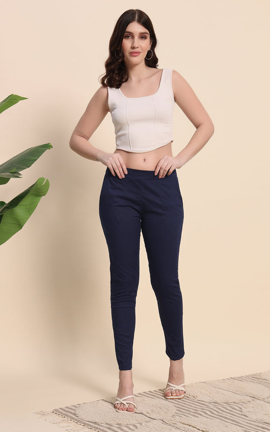 Blue Cotton Lycra Pants
